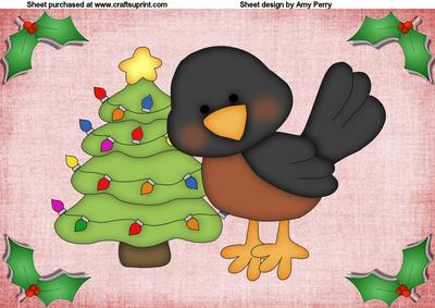 Christmas Male Robin with Christmas Tree