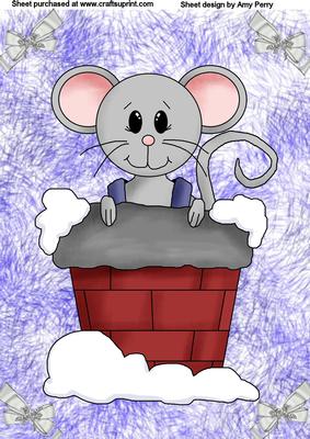 Cute Christmas Mouse Coming Out of a Chimney