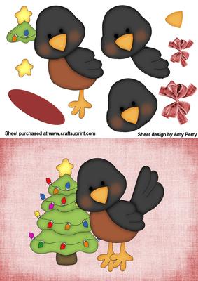 Cute Christmas Male Robin with Tree
