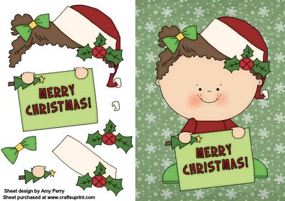 Little Christmas Girl with Merry Christmas Sign