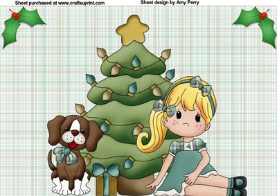 A4 Blonde Christmas Girl with Her Puppy