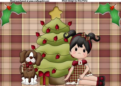 A4 Brunette Christmas Girl with Her Puppy