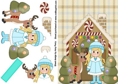 Blue Christmas Girl with Reindeer