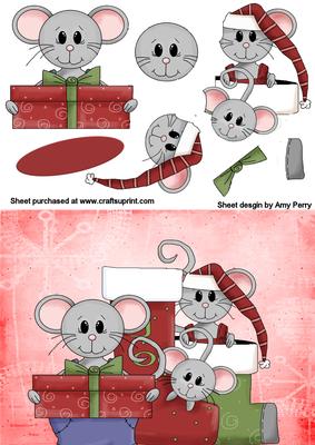 3 Christmas Mice with Their Presents