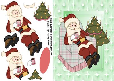 Santa Relaxing in His Chair on Green Backing Paper