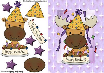 Happy Birthday Moose on Purple Backing Paper