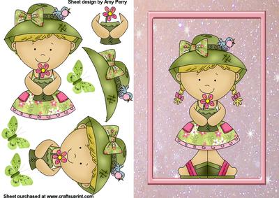 Cute Little Gardening Girl in Pink Frame