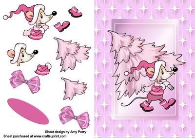 Cute Christmas Pink Mouse with Tree