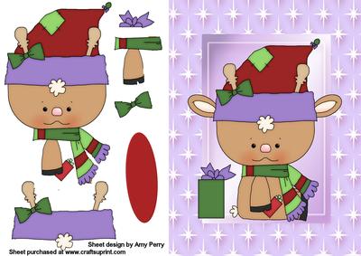Cute Christmas Reindeer in Lilac Frame