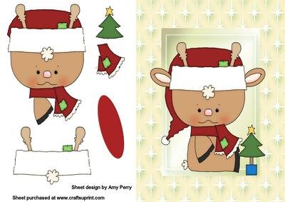 Cute Santa Reindeer in Cream Frame