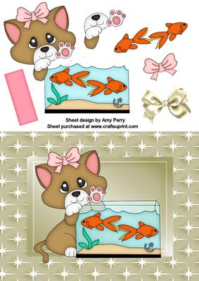 Cute Beige Cat & Fish Tank
