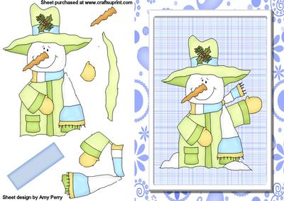 Cute Christmas Snowman Blue & Green