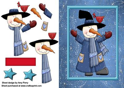 Dark Blue Christmas Snowman with Red Bird