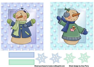 2 Christmas Snowmen Blue & Green