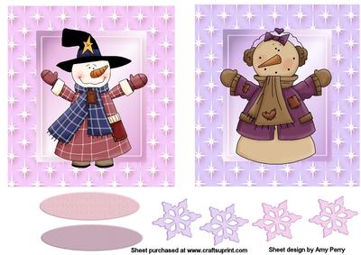 2 Christmas Snowmen Pink & Purple