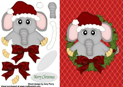 Christmas Elephant in Holly Wreath