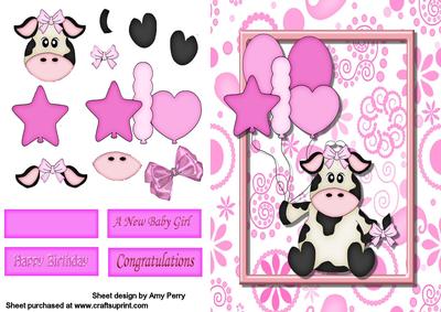 Cow with Her Balloons Pink