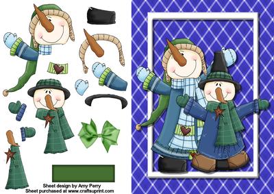2 Christmas Snowmen Blue