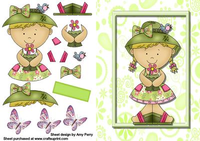 Cute Green Gardening Girl with Flower Pot