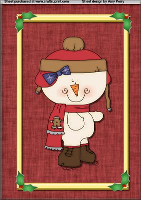 Dark Red Christmas Snowman in Frame