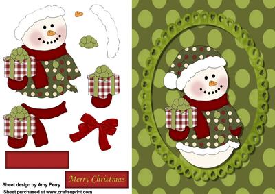 Christmas Red & Green Snowman in Oval Frame