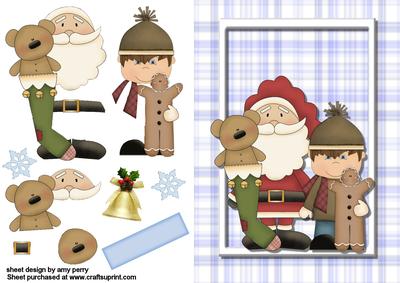 Santa & a Little Boy in White Frame