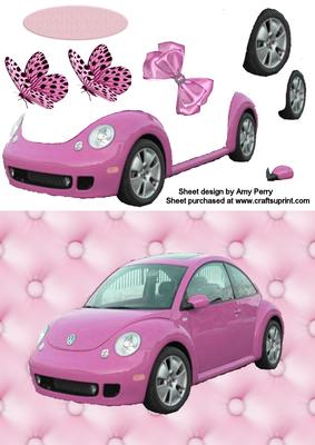 Cute Pink Car on Pink Backing Paper
