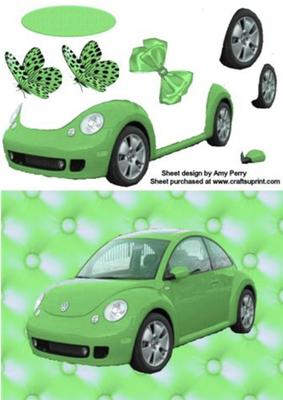 Pretty Green Car on Green Backing Paper