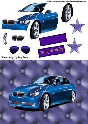 Smart Dark Blue Car on Blue Backing Paper
