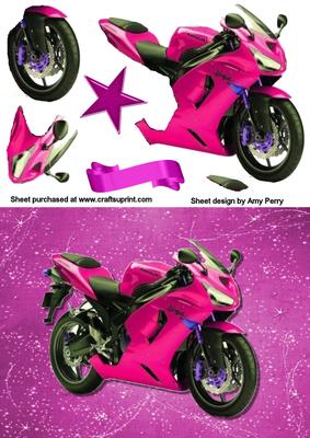 Cute Pink Motorbike on Pink Glitter Backing Paper