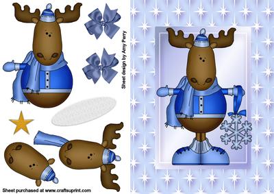 Blue Christmas Reindeer in Starry Frame