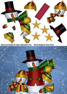 Family of Snowmen on Starry Backing Paper