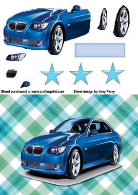 Beautiful Blue Car on Pretty Backing Paper