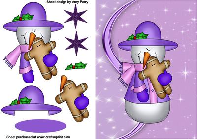 Pretty Lilac Snowman on Beautiful Lilac Backing Paper