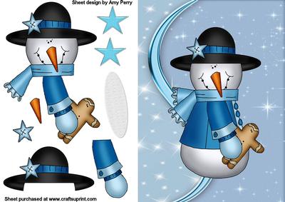 Pretty Blue Snowman on Sparkle Backing Paper
