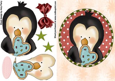 Cute Christmas Penguin in Oval Red Frame