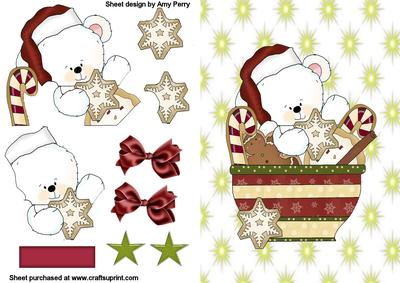 Cute Polar Bear in a Cup on Yellow Star Backing Paper