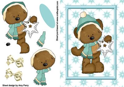 Cute Pale Blue Bear in Pale Blue Frame