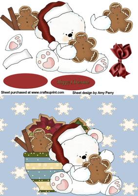 Cute Polar Bear with Cup on Snowflake Backing Paper