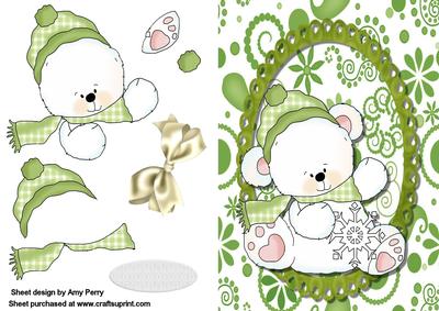 Cute Green Christmas Polar Bear with Snowflake