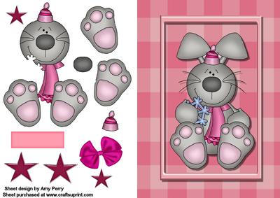 Pink & Grey Christmas Rabbit in Pink Frame