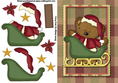 Christmas Teddy Bear in a Green Sleigh