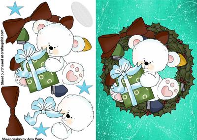 Cute Christmas Polar Bear on Aqua Paper