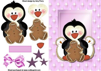 Cute Penguin with Cookies in Pink Star Frame