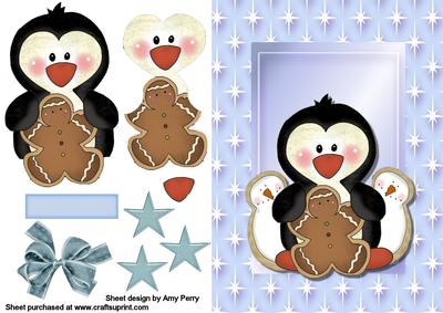 Cute Penguin with Cookies in Blue Star Frame