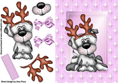 Cute Reindeer Dog in Pink Star Frame