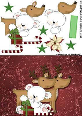 Cute Polar Bear with Reindeer's & Presents