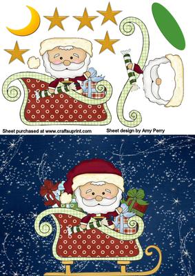 Santa in His Sledge on Night Background