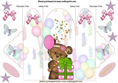 Pretty Birthday Bear on Tri Fold Card