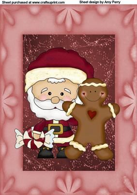 Santa in a Dark Red Frame with Dark Red Sparkle Paper
